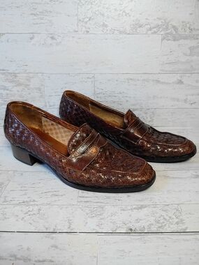 Women's Brown Woven Leather Penny Loafers size 7 - 7.5